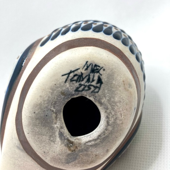 Tonala Bird Handmade in Mexico, Quail, Enamelled Paint Finish Dark Blue & Brown - Picture 5 of 7